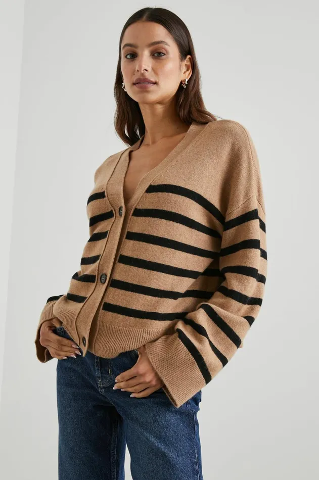 Sweaters Women Rails Geneva Cardigan Camel Black Stripe