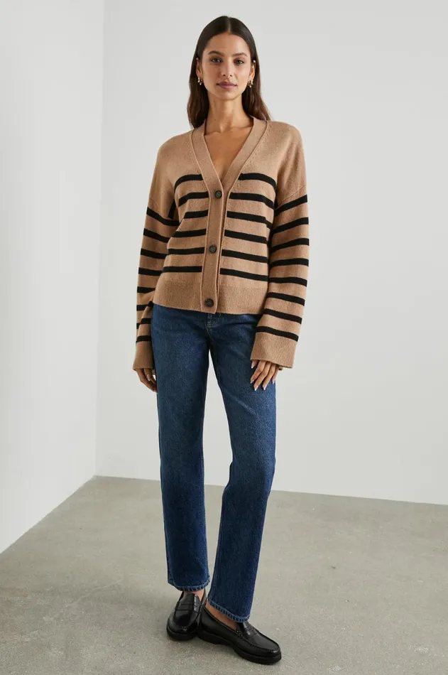 Sweaters Women Rails Geneva Cardigan Camel Black Stripe