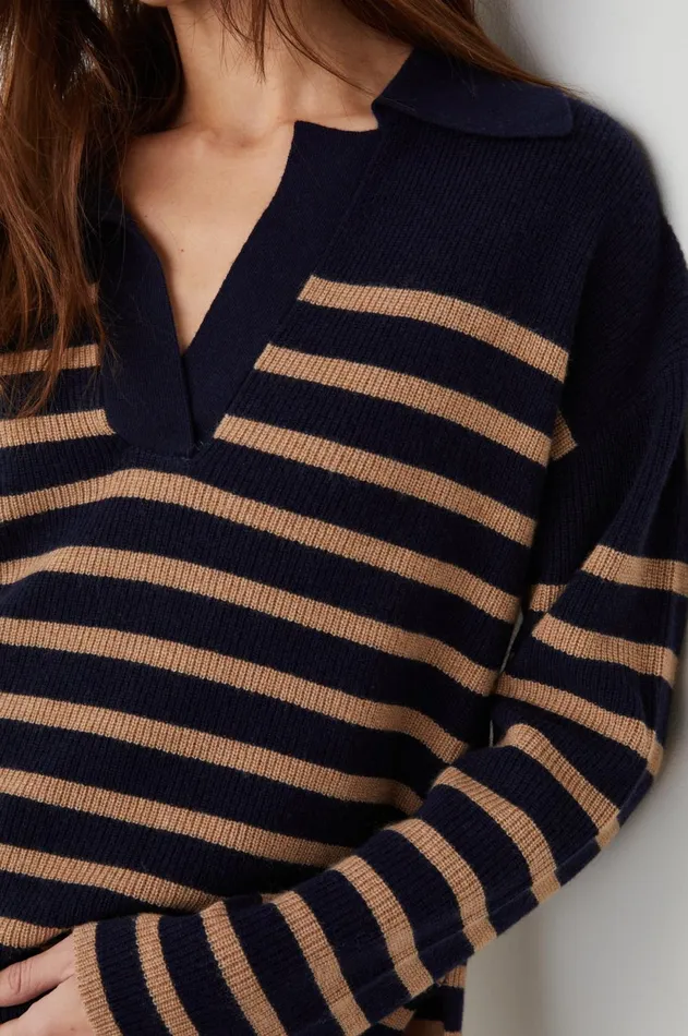 Sweaters Women Rails Harris Sweater Camel Navy Stripe