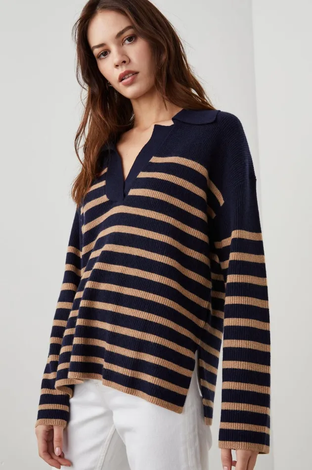 Sweaters Women Rails Harris Sweater Camel Navy Stripe