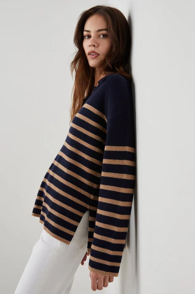 Sweaters Women Rails Harris Sweater Camel Navy Stripe