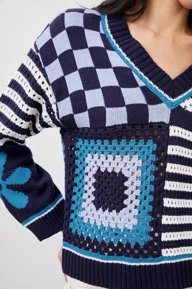 Sweaters Women Rails Joni Sweater Blue Patchwork