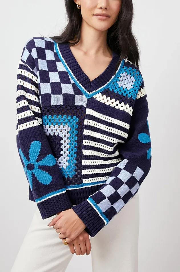 Sweaters Women Rails Joni Sweater Blue Patchwork
