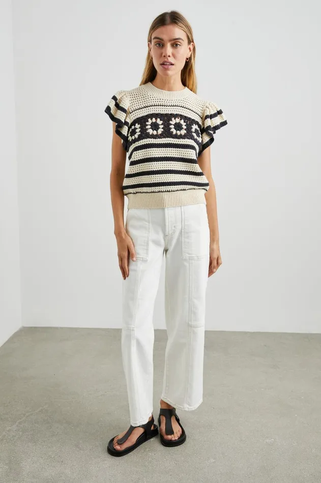 Sweaters Women Rails Penelope Top Oat Navy Crochet Stripe