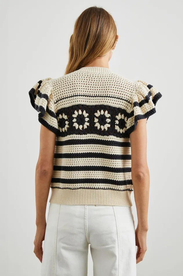 Sweaters Women Rails Penelope Top Oat Navy Crochet Stripe
