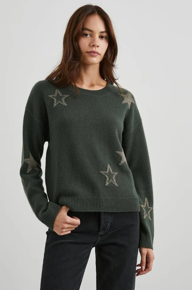 Sweaters Women Rails Perci Sweater Olive Gold Stars