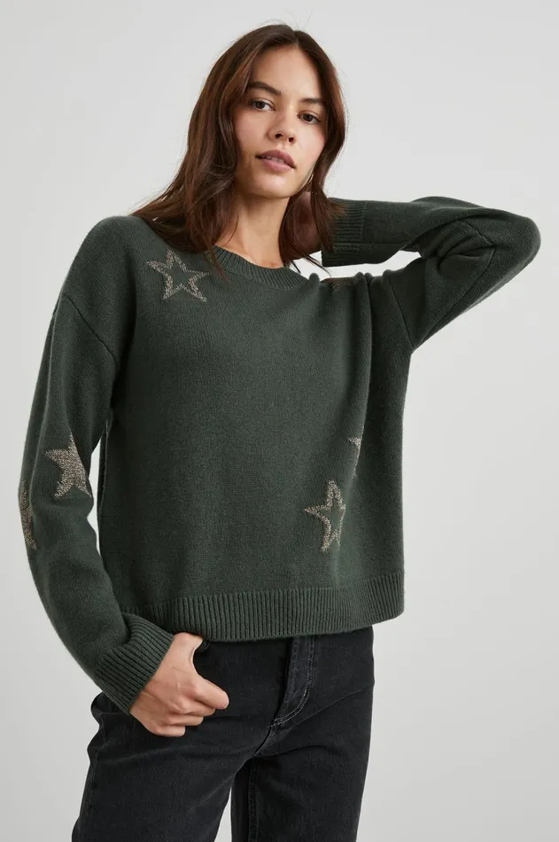 Sweaters Women Rails Perci Sweater Olive Gold Stars