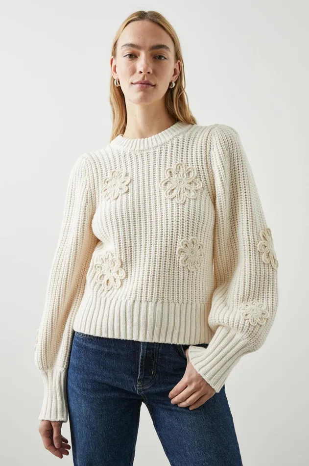 Sweaters Women Rails Romy Sweater Ivory Crochet Daisies