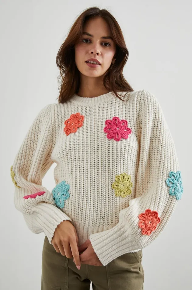Sweaters Women Rails Romy Sweater Ivory Multi Daisies