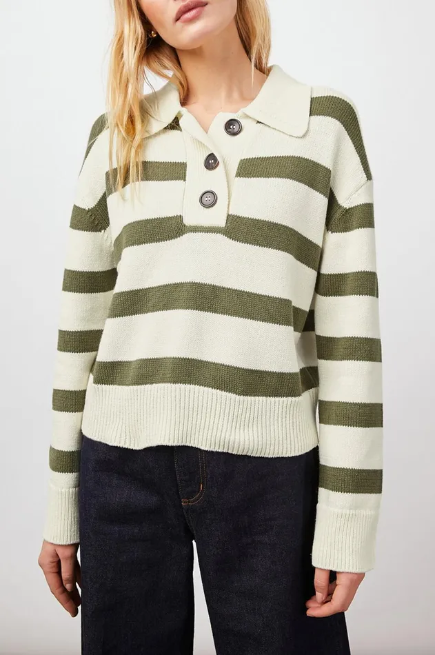 Sweaters Women Rails Shae Sweater Ivory Olive Stripe