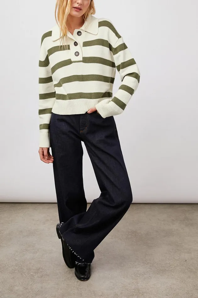 Sweaters Women Rails Shae Sweater Ivory Olive Stripe