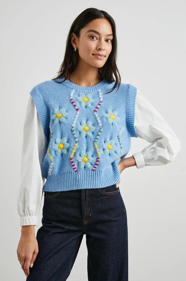 Sweaters Women Rails Tess Sweater Blue Cable Daisies
