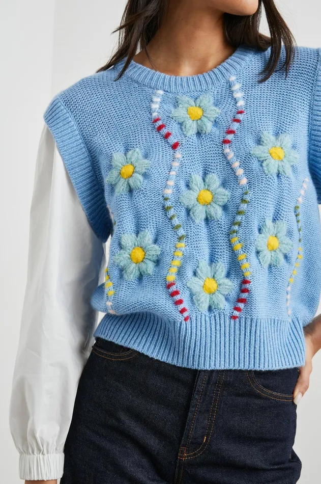 Sweaters Women Rails Tess Sweater Blue Cable Daisies