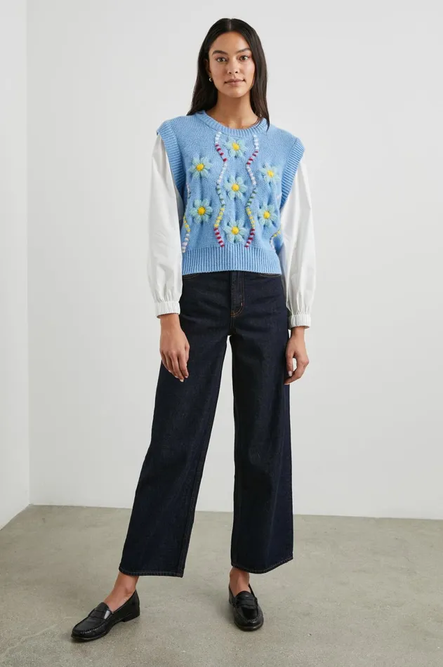 Sweaters Women Rails Tess Sweater Blue Cable Daisies