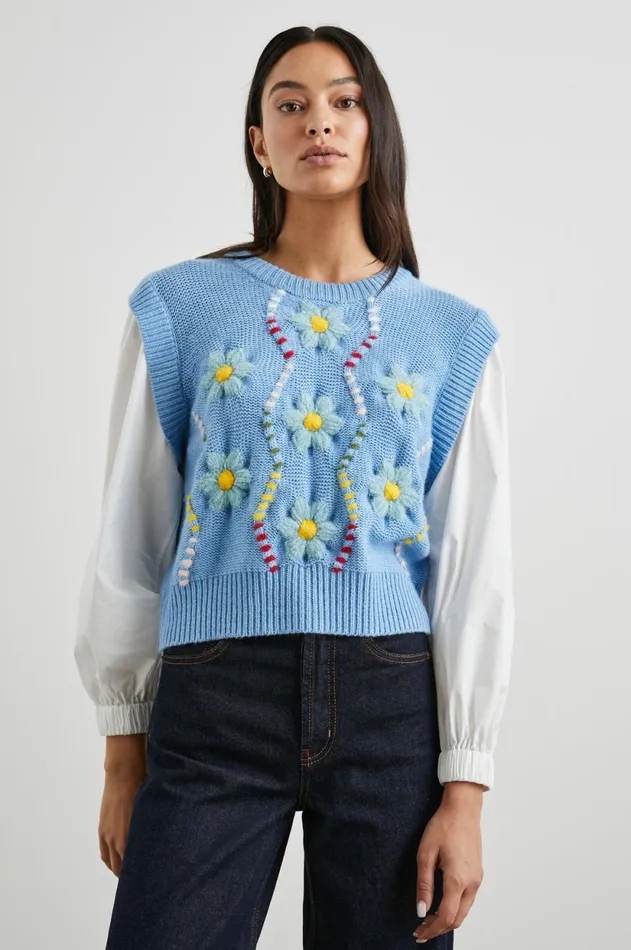 Sweaters Women Rails Tess Sweater Blue Cable Daisies