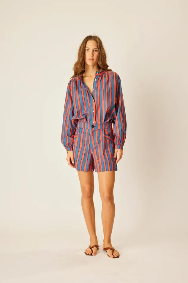 Tolan Shirt Batik Stripe Blood Orange Women Natalie Martin Tops