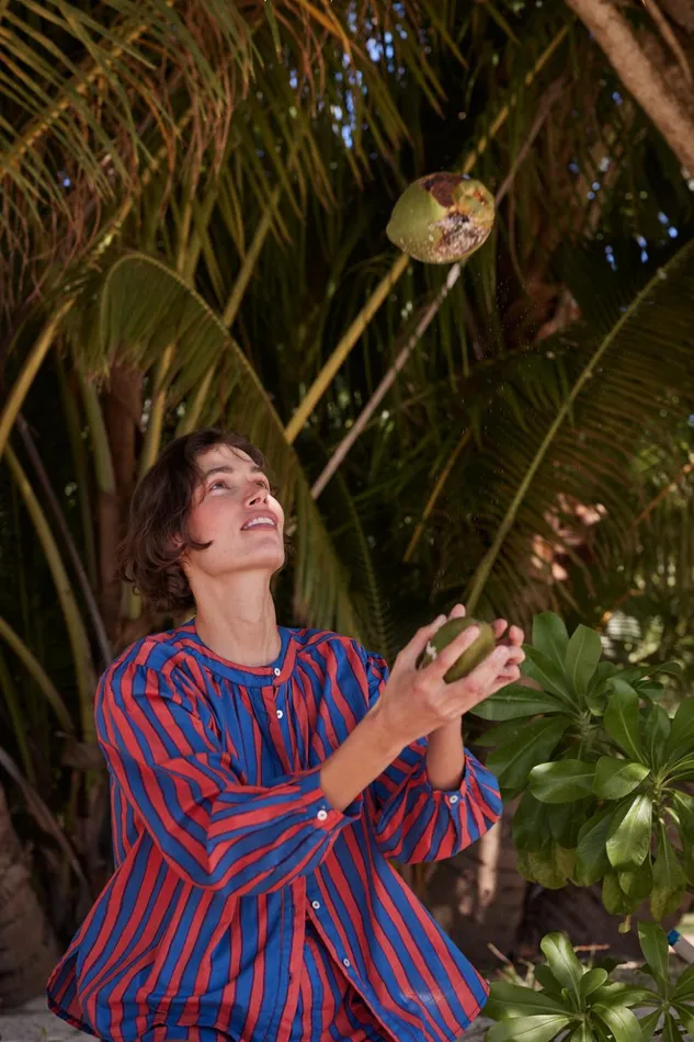 Tolan Shirt Batik Stripe Blood Orange Women Natalie Martin Tops