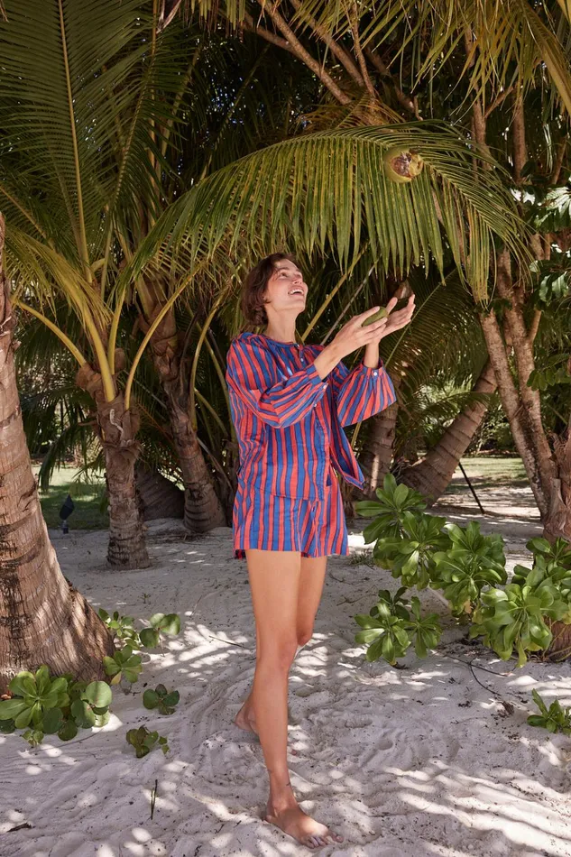 Tolan Shirt Batik Stripe Blood Orange Women Natalie Martin Tops