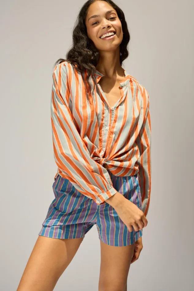 Tolan Shirt Batik Stripe Sage Women Natalie Martin Tops