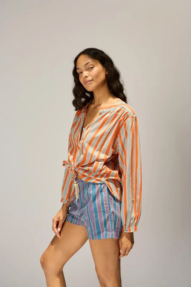 Tolan Shirt Batik Stripe Sage Women Natalie Martin Tops