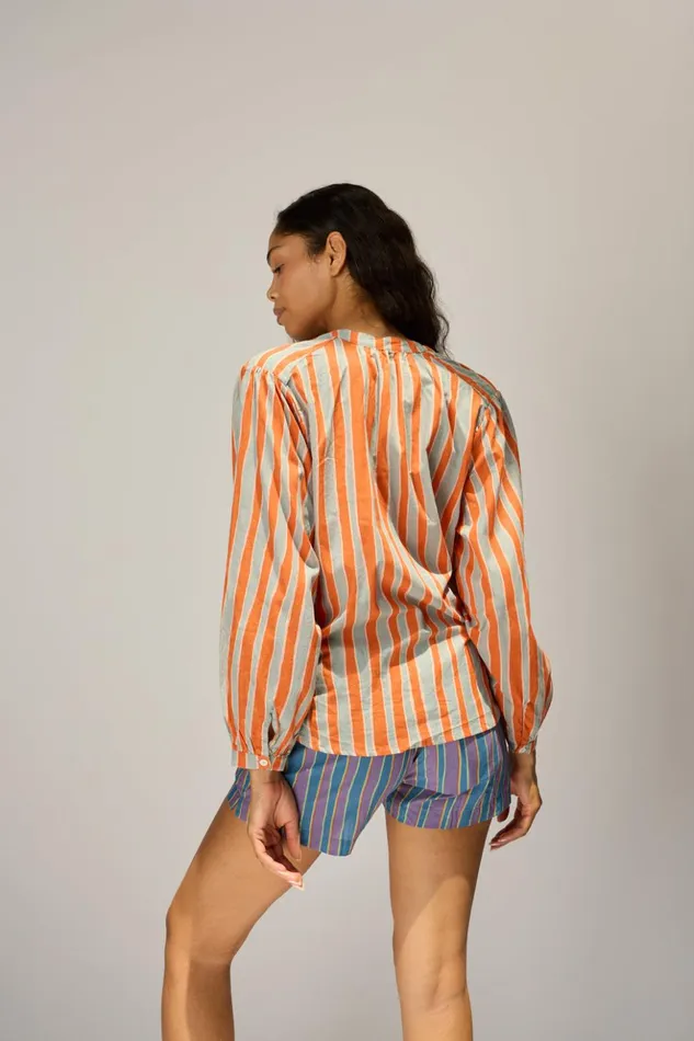 Tolan Shirt Batik Stripe Sage Women Natalie Martin Tops