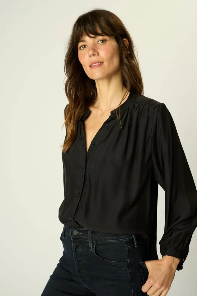 Tolan Shirt Black Silk Women Natalie Martin Tops