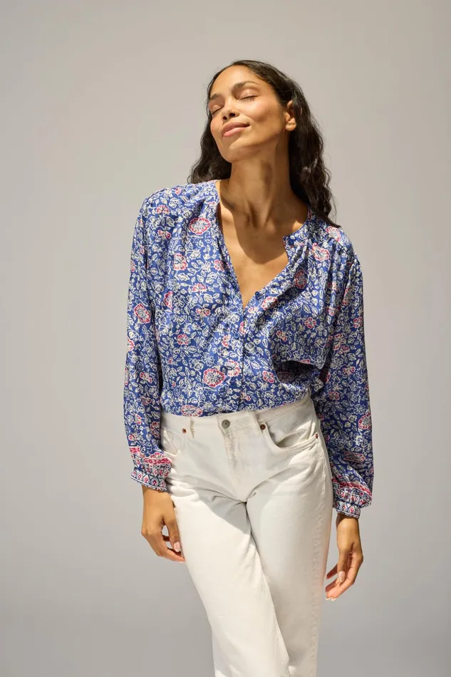 Tolan Shirt Floral Pelicano Blue Women Natalie Martin Tops