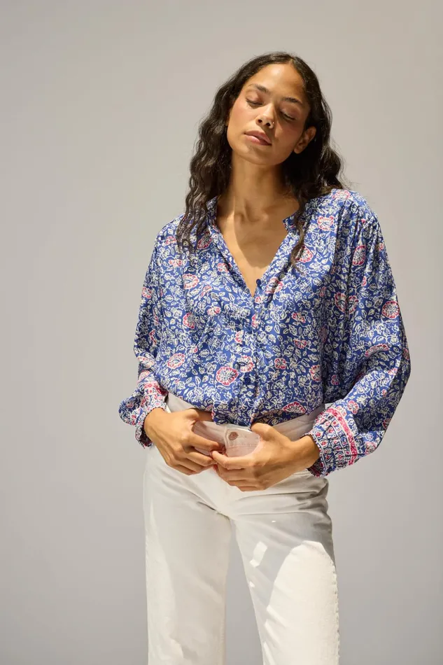 Tolan Shirt Floral Pelicano Blue Women Natalie Martin Tops