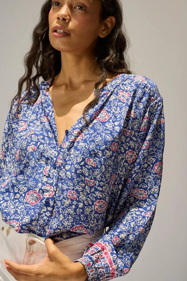 Tolan Shirt Floral Pelicano Blue Women Natalie Martin Tops