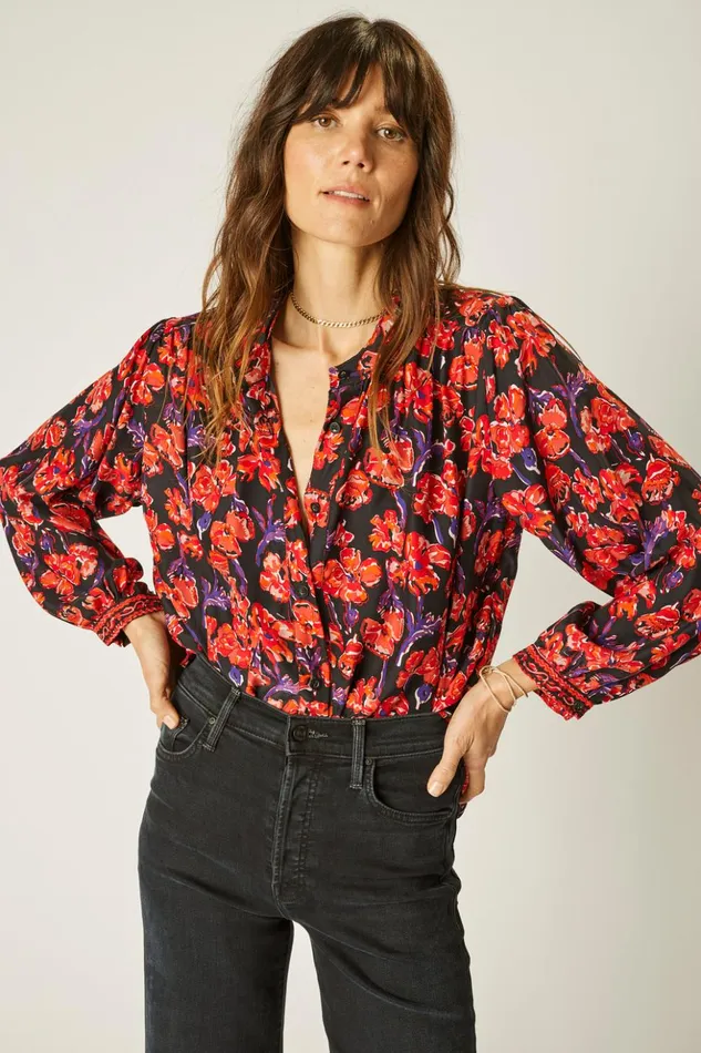 Tolan Shirt Silk Watercolor Onyx Women Natalie Martin Tops