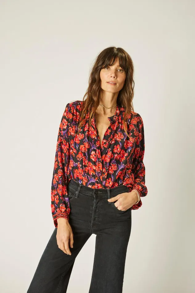 Tolan Shirt Silk Watercolor Onyx Women Natalie Martin Tops