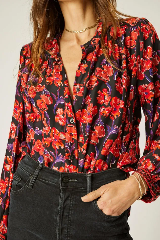 Tolan Shirt Silk Watercolor Onyx Women Natalie Martin Tops