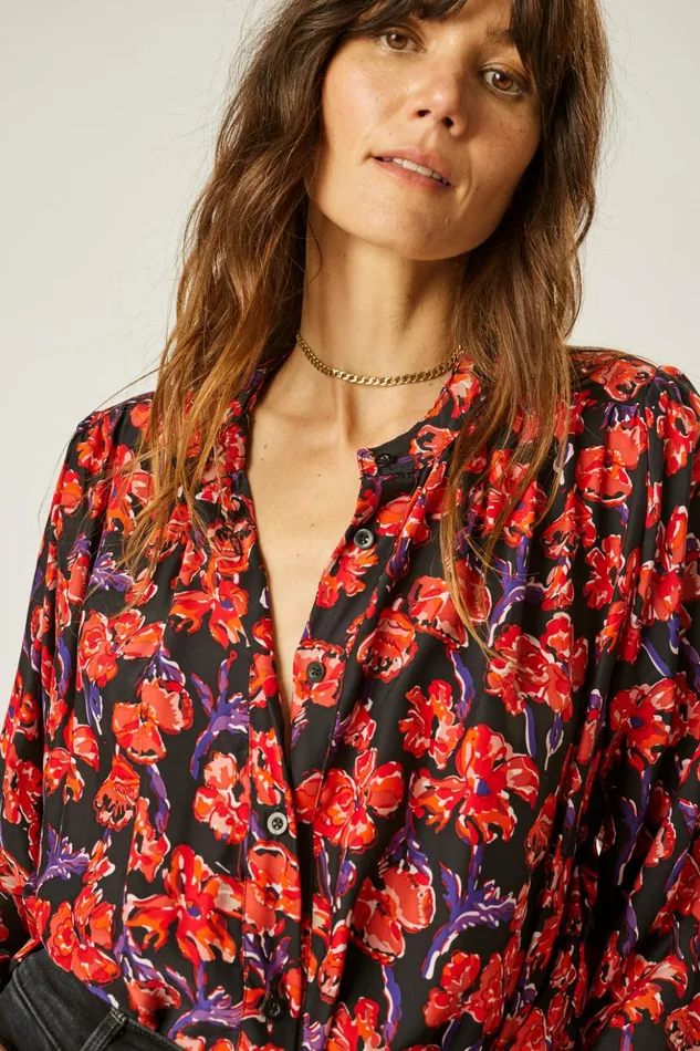 Tolan Shirt Silk Watercolor Onyx Women Natalie Martin Tops