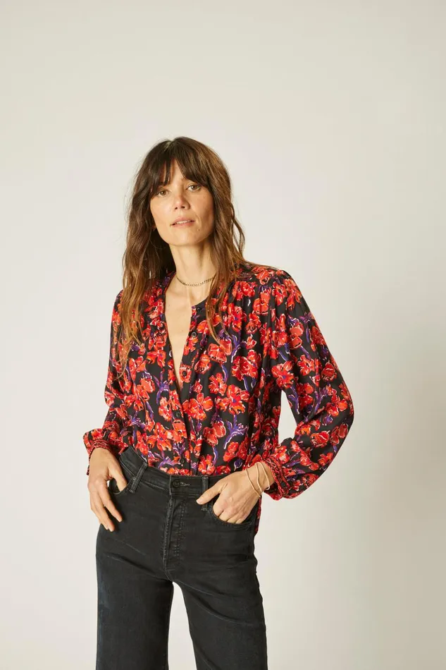 Tolan Shirt Silk Watercolor Onyx Women Natalie Martin Tops
