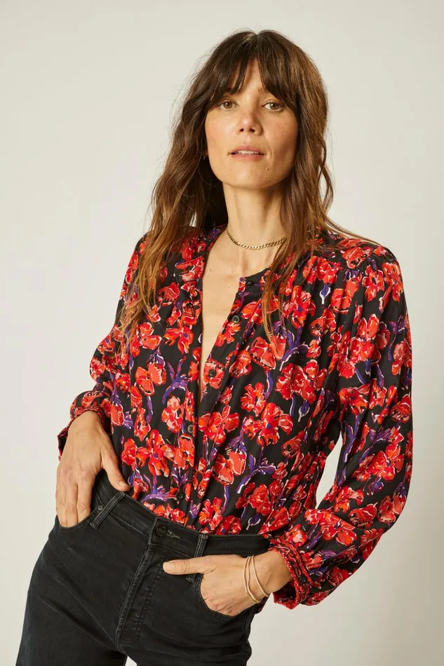 Tolan Shirt Silk Watercolor Onyx Women Natalie Martin Tops