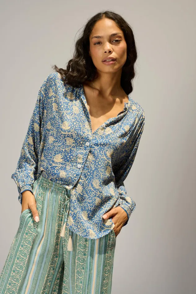 Tolan Shirt Water Lily Blue Women Natalie Martin Tops