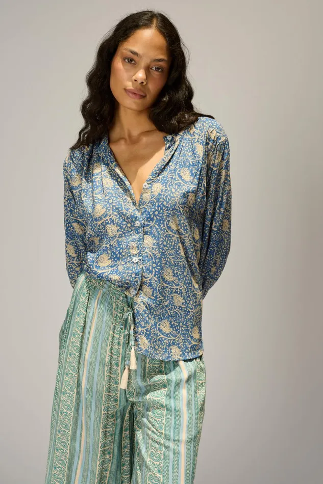 Tolan Shirt Water Lily Blue Women Natalie Martin Tops