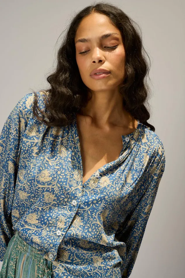 Tolan Shirt Water Lily Blue Women Natalie Martin Tops