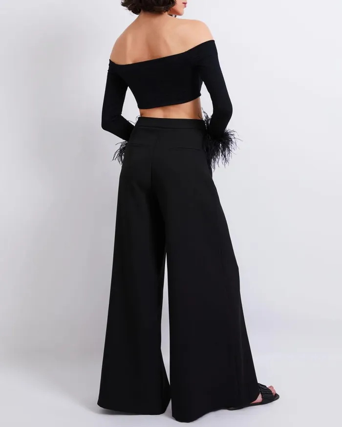 Tops and Bodysuits Women Patbo Feather Trim Knit Top Black