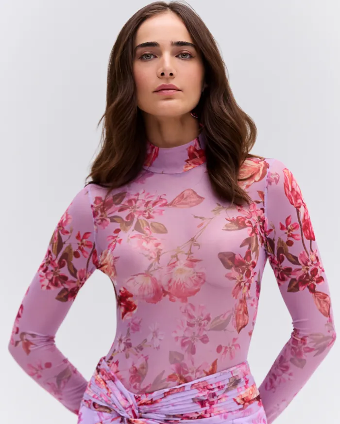 Tops and Bodysuits Women Patbo Floral Haze Stretch Tulle Bodysuit Violet