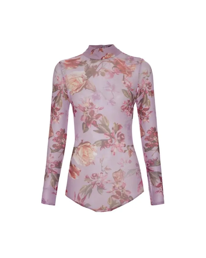 Tops and Bodysuits Women Patbo Floral Haze Stretch Tulle Bodysuit Violet