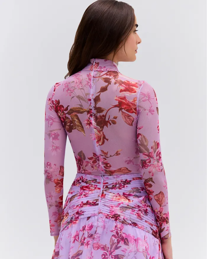 Tops and Bodysuits Women Patbo Floral Haze Stretch Tulle Bodysuit Violet