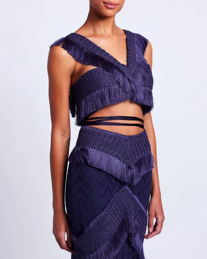 Tops and Bodysuits Women Patbo Fringe Trim Cropped Top Indigo