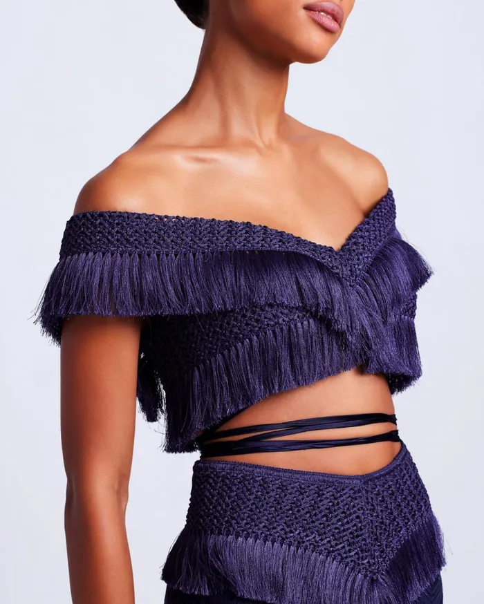 Tops and Bodysuits Women Patbo Fringe Trim Cropped Top Indigo