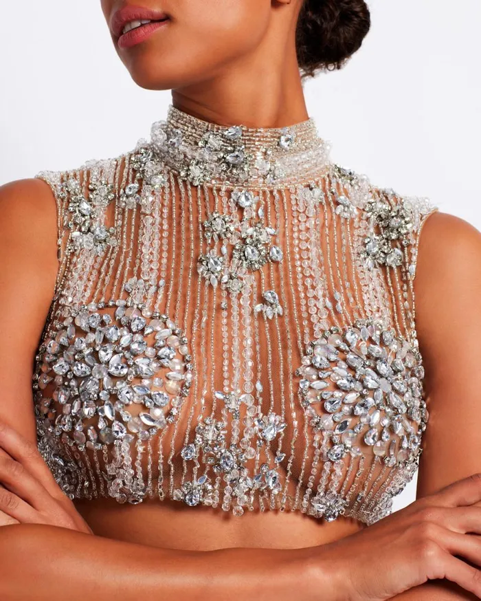 Tops and Bodysuits Women Patbo HandBeaded Cropped Top Silver