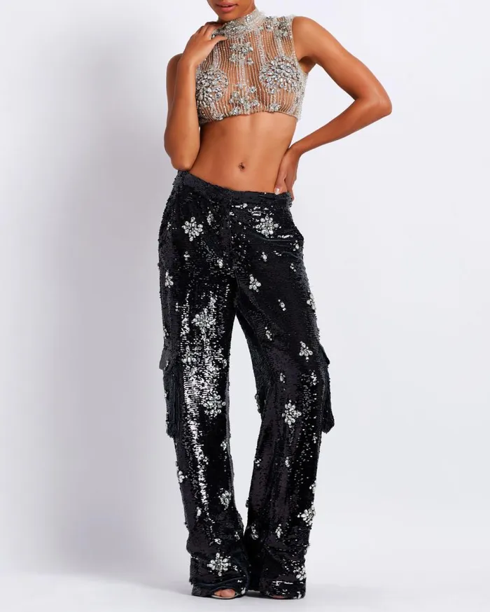 Tops and Bodysuits Women Patbo HandBeaded Cropped Top Silver