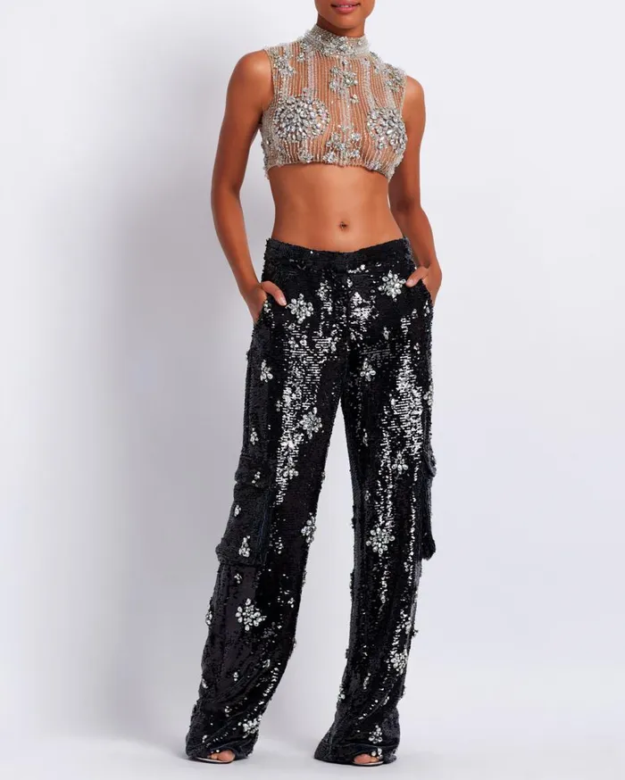 Tops and Bodysuits Women Patbo HandBeaded Cropped Top Silver