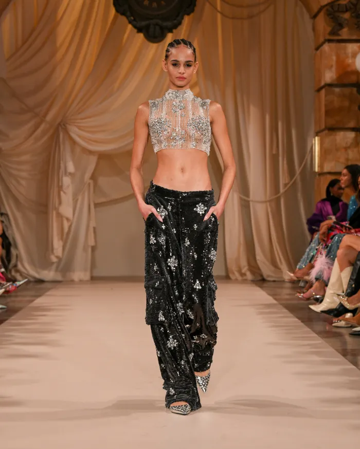 Tops and Bodysuits Women Patbo HandBeaded Cropped Top Silver