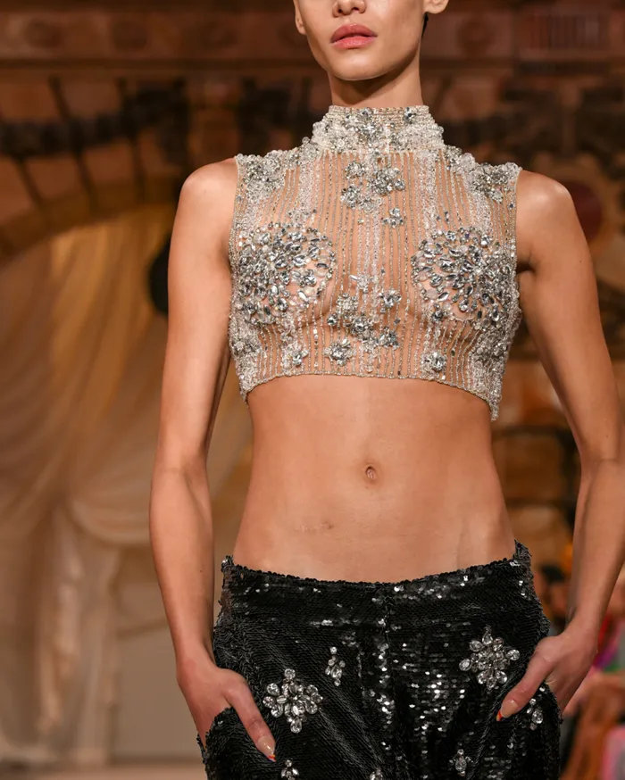 Tops and Bodysuits Women Patbo HandBeaded Cropped Top Silver