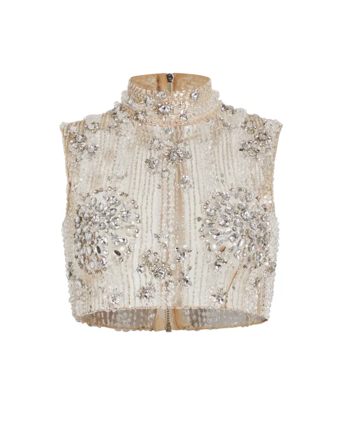 Tops and Bodysuits Women Patbo HandBeaded Cropped Top Silver